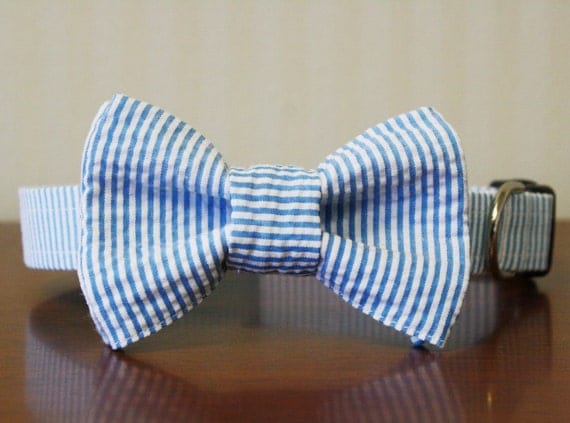 Seersucker Dog Bow Tie Collar (Bowtie) - Your choice of color
