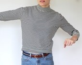 vintage 60s mod top. Medium. 1960s black and white stripe mock turtleneck. Long sleeve / retro nautical / the SAILOR'S BREAKFAST shirt