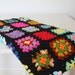 Granny square afghan. Vintage handmade throw. Black, rainbow multicolor. 1960s crochet blanket / retro boho / the COOKIES AND TV afghan