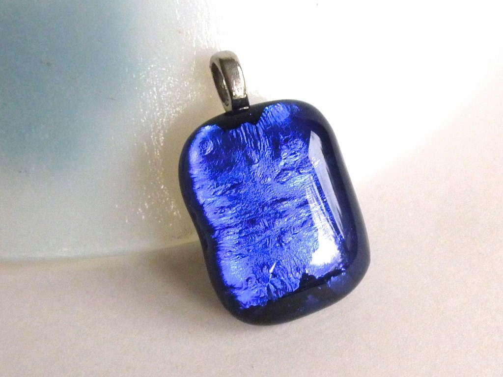 Fused Glass Pendant in Shimmering Black and Purple