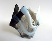 Glass Votive Candle Holder in White, Black and Gray