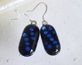 Black and Blue  Dichroic Fused Glass Earrings