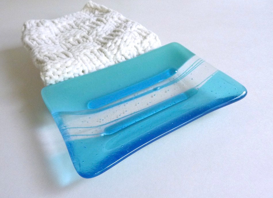 Large Glass Soap Dish in Turquoise