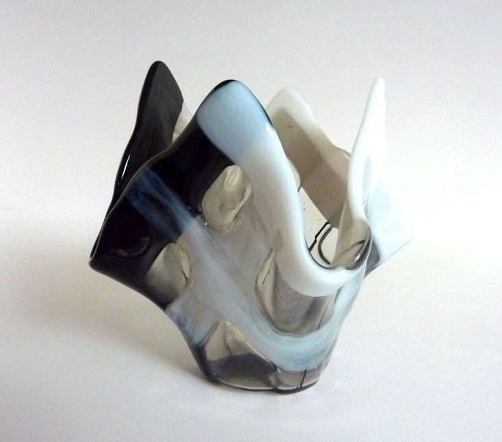 Glass Votive Candle Holder in White, Black and Gray