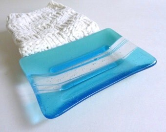 Large Glass Soap Dish in Turquoise