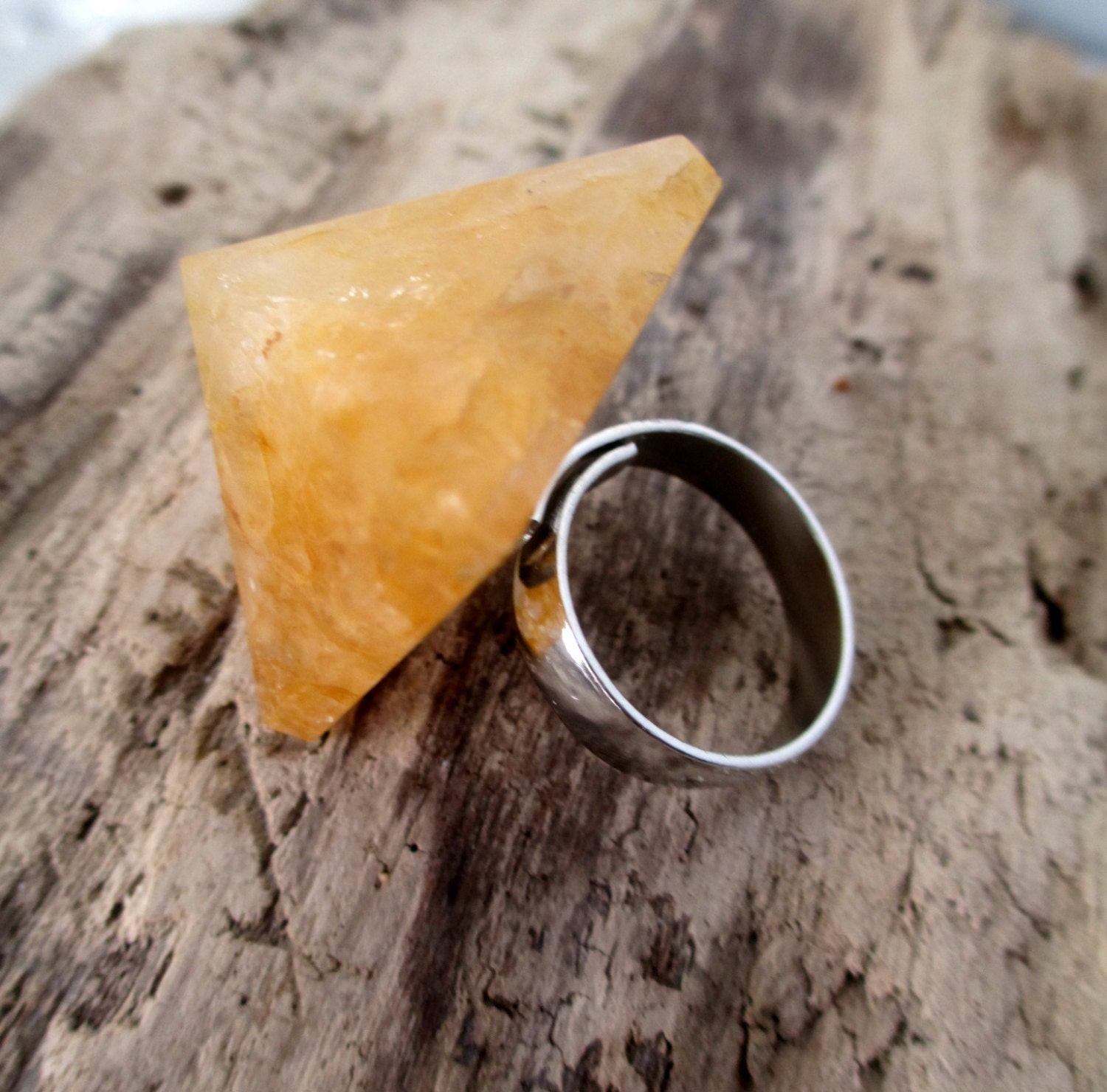 Pyramid Stone Cocktail Ring. Yellow Aventurine