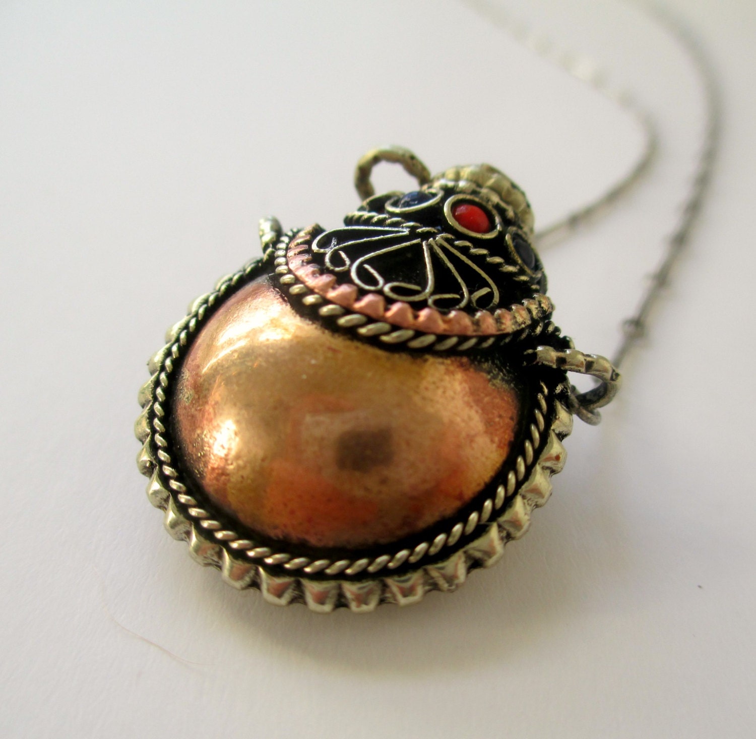 Vintage Bottle Necklace. From Nepal. Mini Flask/Snuff/Perfume Bottle Pendant