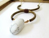 Statement Necklace. White Howlite Stone & Vintage Brass.