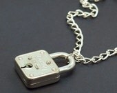 Padlock Necklace- Silver Chunky Chain Choker Upcycled Jewelry