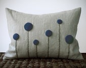 Navy Blue Billy Ball Flower Pillow in Natural Linen by JillianReneDecor Craspedia Billy Button Spring Home Decor Gift for Her