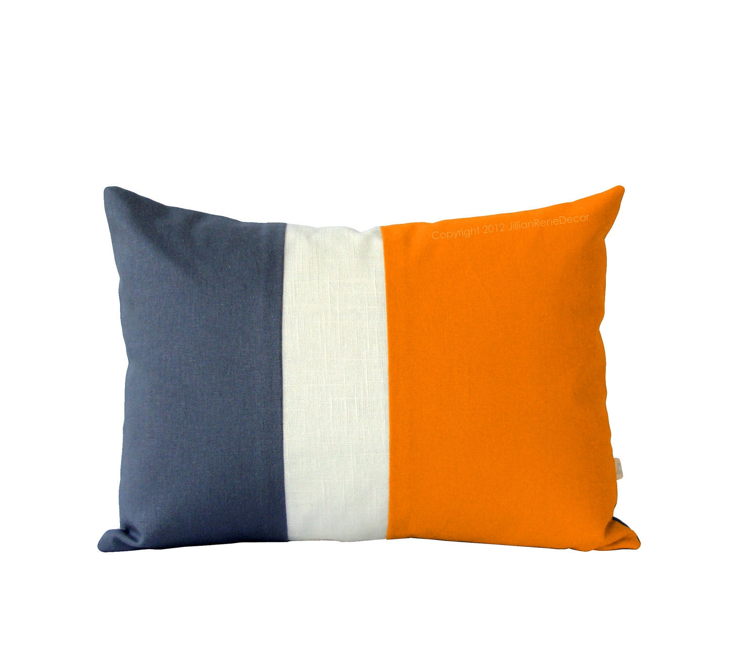 Bright Orange Color Block Stripe Pillow in Cream and Gray Linen by JillianReneDecor Modern Home Decor Colorblock Tangerine