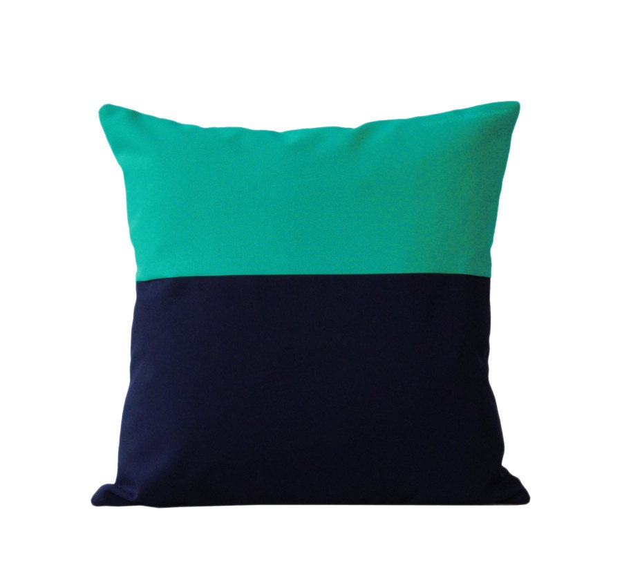 Teal and Navy Color Block Pillow Cover INDOOR / OUTDOOR (18x18) by JillianReneDecor Modern Spring Summer Home Decor - Two Tone