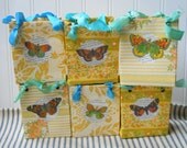 6 vintage wallpaper gift bags small with butterflies and French text grp2 Cheerful yellows