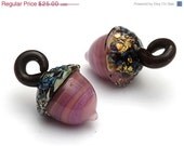 ON SALE 40% OFF Handmade Glass Lampwork Beads - Fresh Heather Acorn Earring Set -  Borosilicate glass - Dichroic glass - 11820119