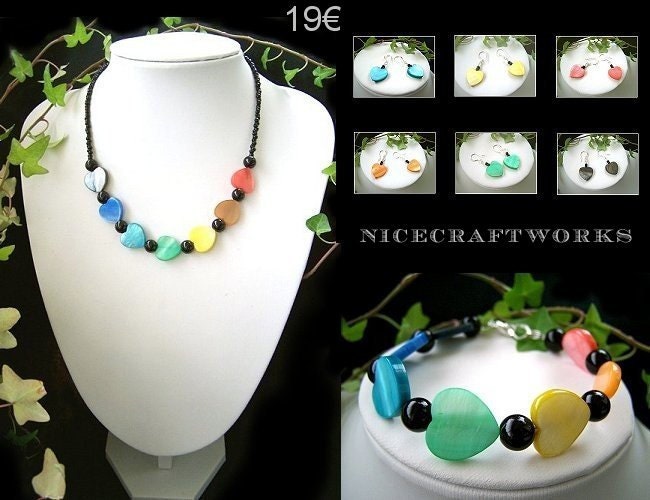 SALE - Rainbow Shell Hearts Jewelry Set