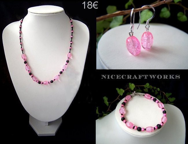 SALE - Pink Black Jewelry Set (with lava stones)