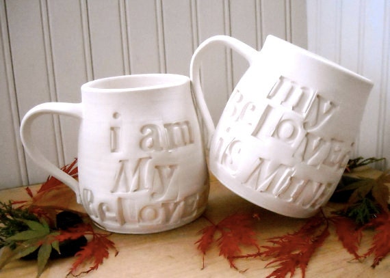 Personalized Wedding Mugs - I Am My BeLoveds, Song of Solomon Quote - HandMade TO ORDER Custom 2 Cup Set - 2 WEEK Turnaround Time
