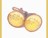 Honeycomb Natural History Bronze Cufflinks Honey Bee Wedding Groom Groomsmen