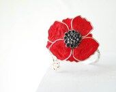 Red Poppy Flower Cuff Bracelet in Sterling Silver, Statement Jewelry, Artisan Paper Wearable Art Jewelry, Floral Flower Botanical Design...