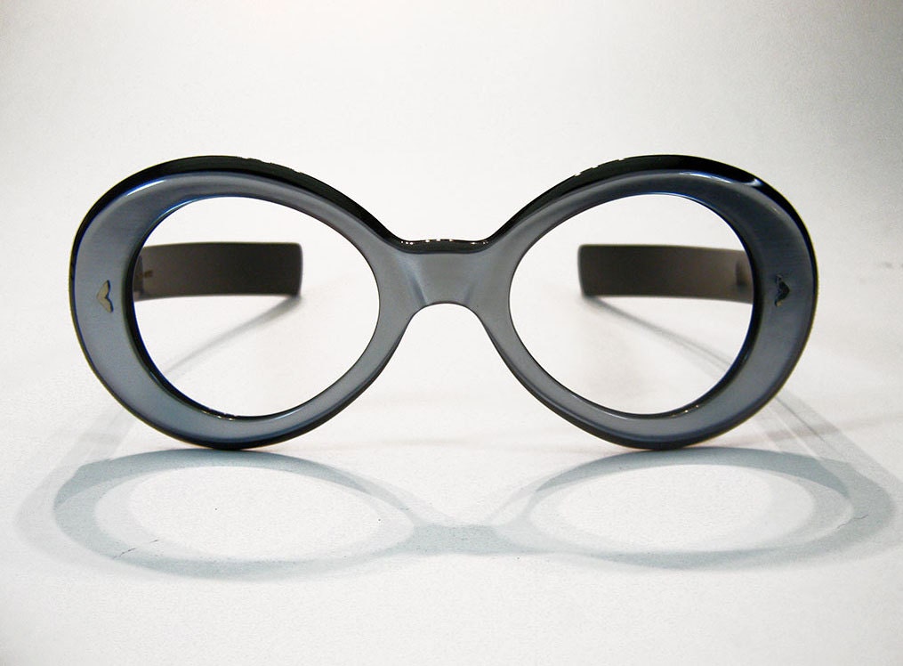 Made in France 1960's Vintage Eyewear Oversized Silver & Black Round Eyeglass Frames