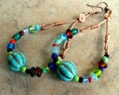Rainbow Bohemian Leather & Turquoise Earrings - Playful Beaded Glass Dangle Earrings - stoneandbone