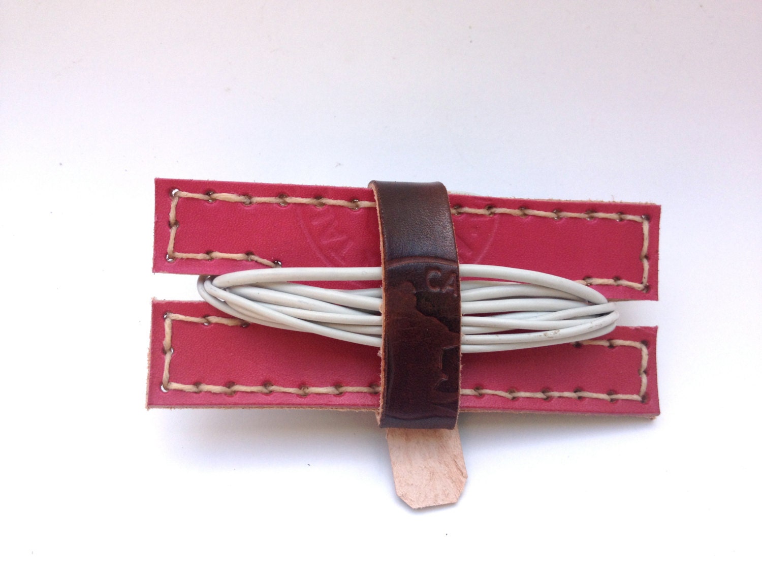 Earphone Holder Organizer for your iPhone Earbuds - Handmade in California  - Two Tone Pink and Brown