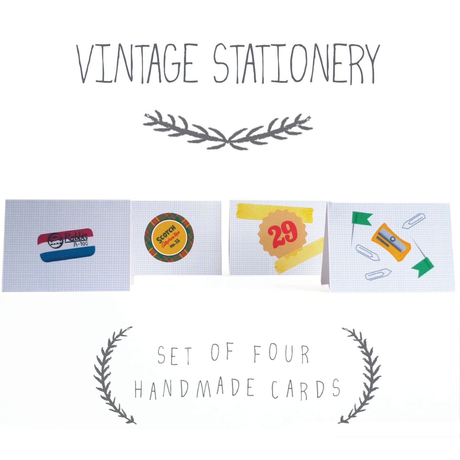 Mini Vintage Stationery Cards - Set of Four