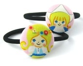 Dolly Fabric Covered Button Ponytail Holders - Costumed Girls - Kitschy Kids