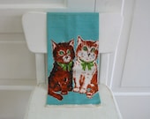 Vintage Aqua Cat Dish Towel