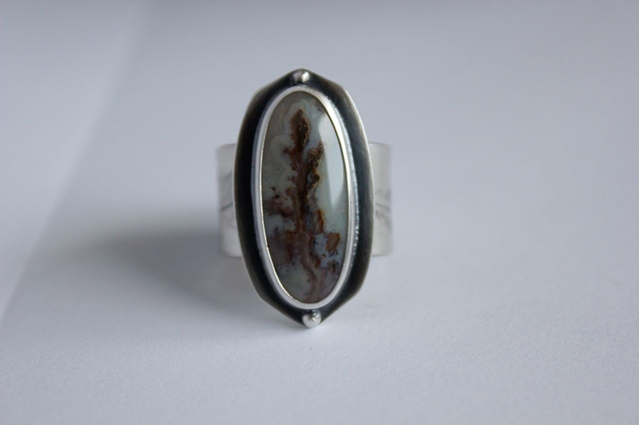 The Birding Tree.....sterling silver, honey plume agate ring