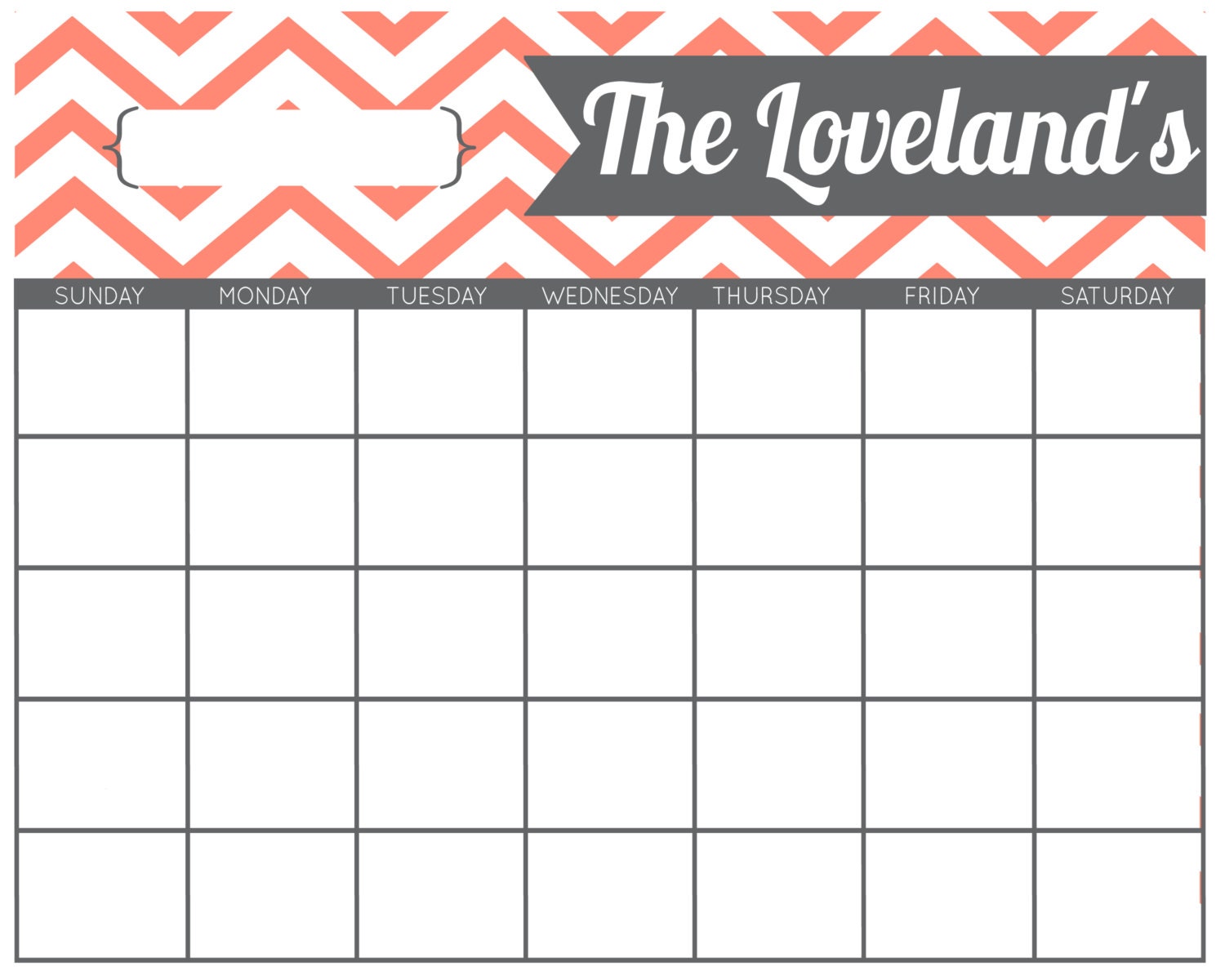 Personalized PRINT Calendar ---Chevron Love