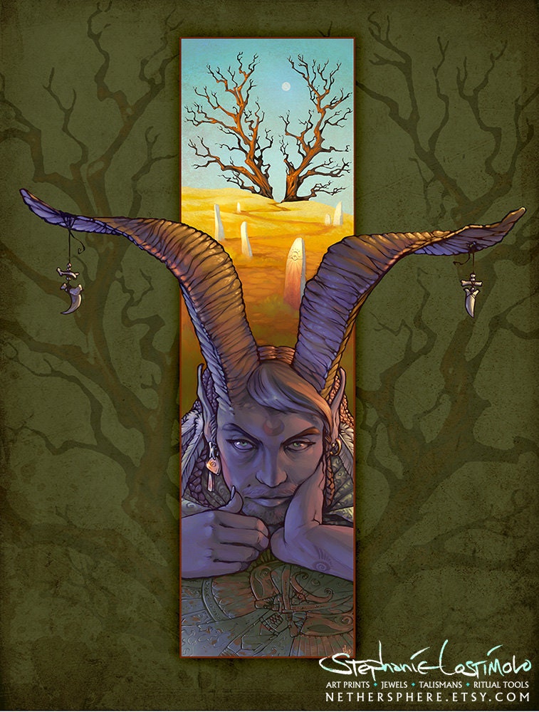 Wanderer - Horned God Celtic Shaman Art Print 11x17