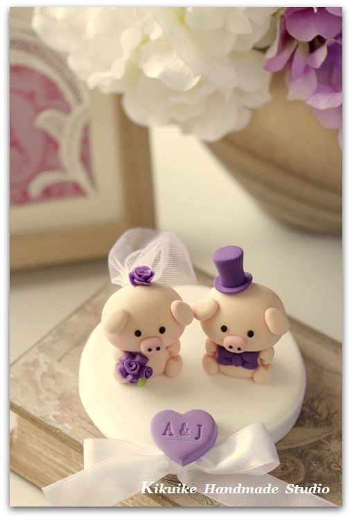 love Piggy and Piglet bride and groom wedding cake topper
