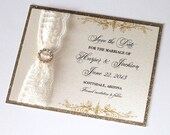 Harper Couture Vintage Save the Date for Wedding or Special Event - Ivory and Gold Glitter