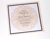 Lucy Square Lace Doily Wedding Invitation Sample - Ivory, Pewter Grey and White