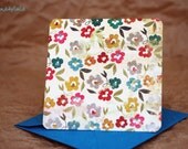 Blank Mini Card Set of 10, Pretty Petite Floral with Contrasting Dot Pattern on the Inside, Bright Blue Envelopes, mad4plaid