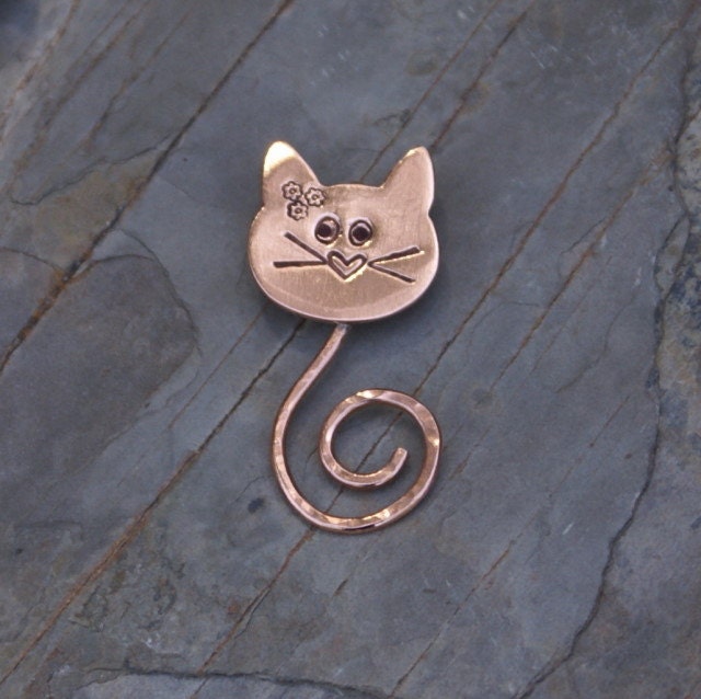 Copper Kitty Cat  Pendant Charm Handmade Artisan Pet Feline