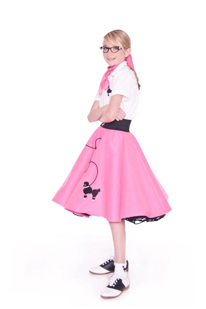 Girls 50's Poodle Skirt HOT PINK Medium Child 7-8-9