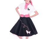 Girls 50's Poodle Skirt Black/Pink Medium Child size 7-8-9