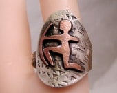 Vintage Hammered Sterling and Copper Sagittarius Ring Hand Made