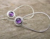 Amethyst Concho Sterling Silver Teardrop Earrings. Purple Rustic Southwestern Hoops