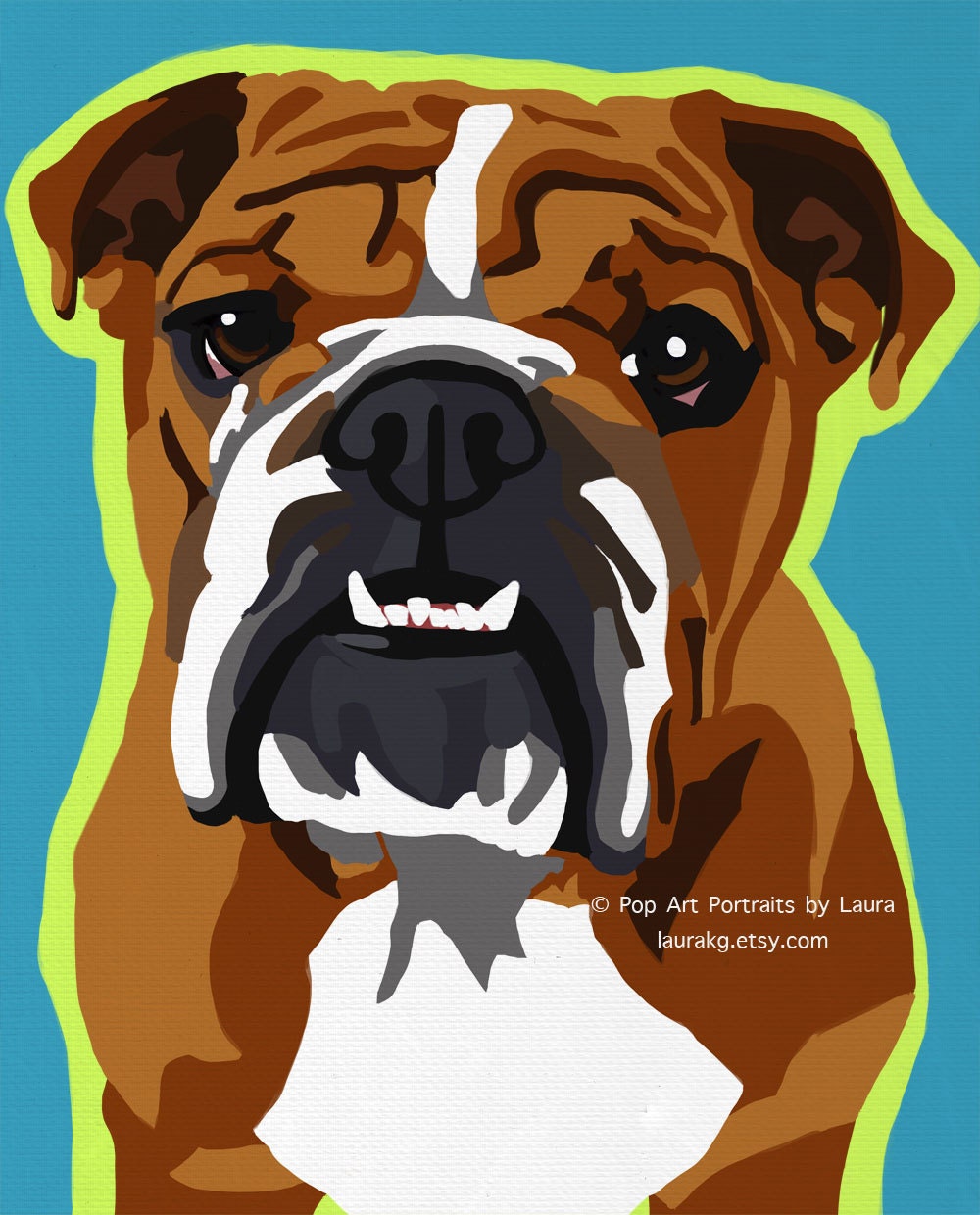 8x10 Pop Art English Bulldog Dog Print of Painting Signed by Artist