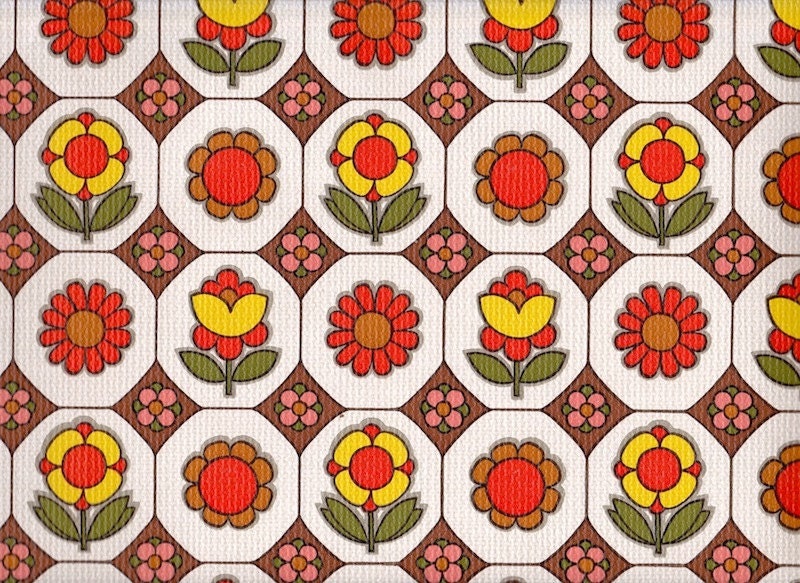 Vintage 1970s Wallpaper - Pop Flowers - Price per yard