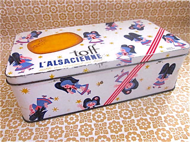 Pretty Vintage French L'Alsacienne Toff Tin - Illustrated By Herve Morvan