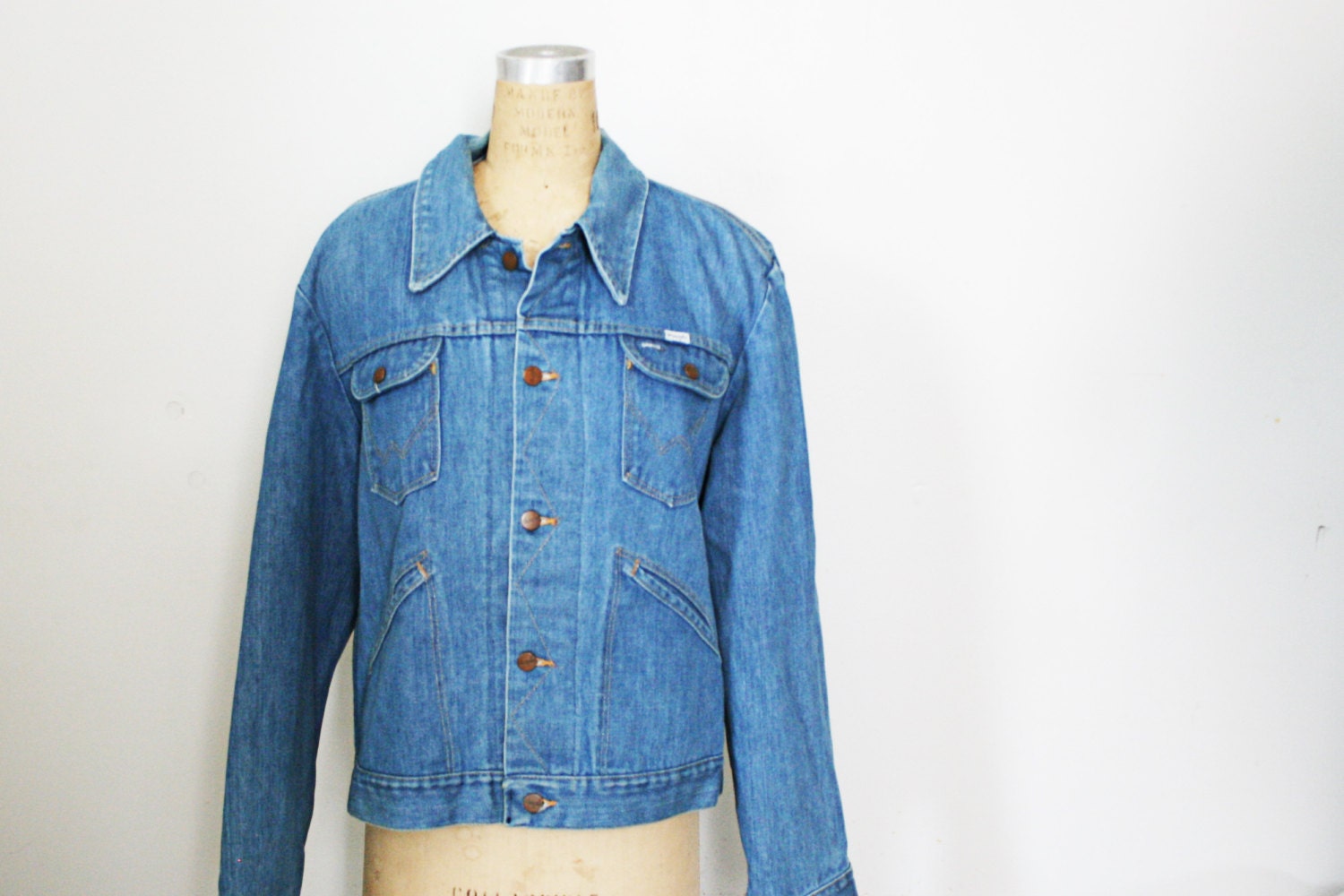 Vintage 70s Wrangler Blue Denim Jean Jacket Mens Size 48