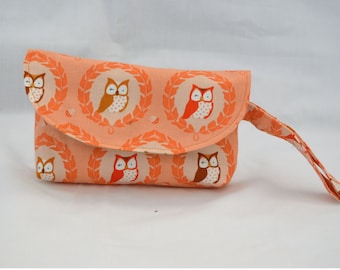 Peach Owl Wristlet Clutch