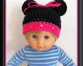 Minnie Mouse Crochet Hat Made For Bitty Twin Girl Doll, Pink or Red Polka Dot, 15 Inch Doll Clothes