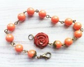 Marie Pearl Bracelet in Coral and Brass