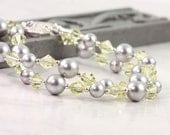 Yellow Gray Bracelet Wedding Crystal Gray Pearl Bracelet Silver Box Clasp Bridal Jewelry