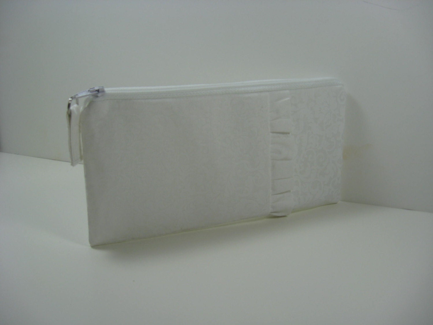 Ruffled Clutch, Bridesmaid Gift, Zipper Pouch - White